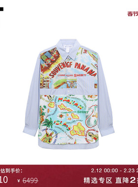 IT CDG COMME des GARCONS SHIRT男装艺术感裁布拼接条纹长袖衬衫
