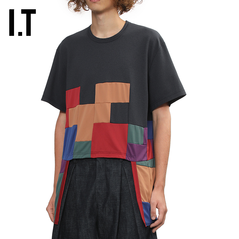 IT彩色色块拼接短袖T恤