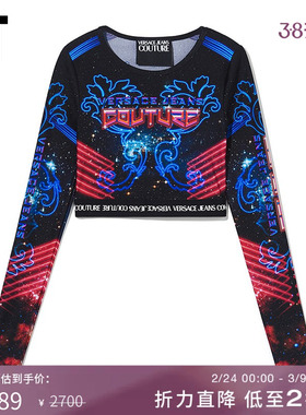 IT VERSACE JEANS COUTURE女装短款长袖T恤辣妹风紧身露脐装2A8E0