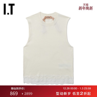 蕾丝下摆拼接无袖 合身圆领针织背心新款 上衣107544BM N21女装