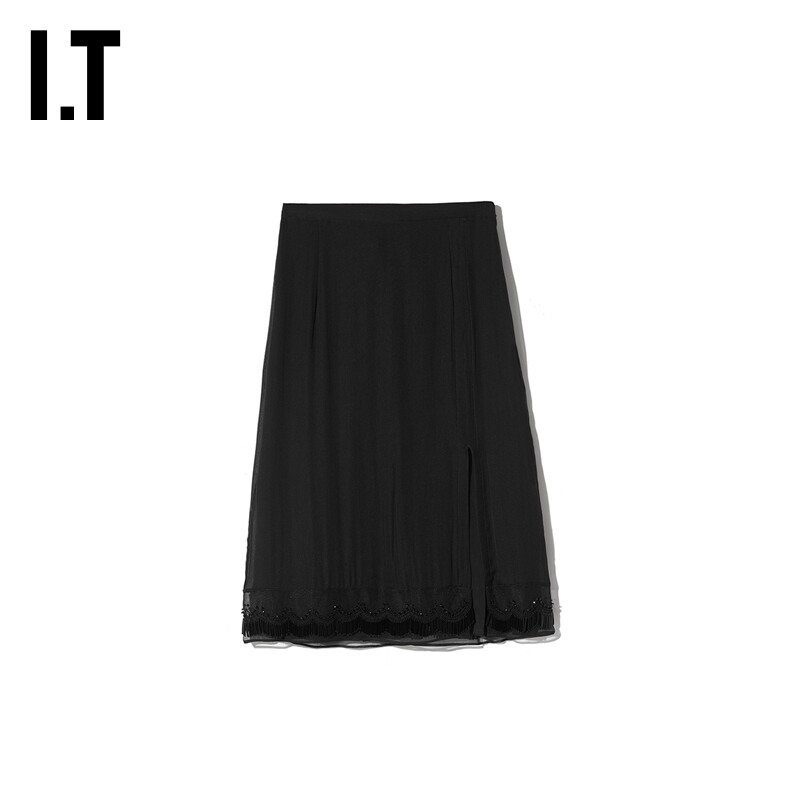 IT N°21女装半身裙时尚优雅侧开衩流苏拼接及膝裙CNCE86AD