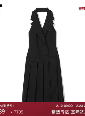 IT GOEN.J女装挂脖连衣裙新品摩登都市褶裥拼接露背西装裙SCT01XK