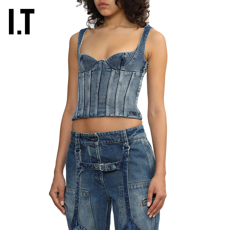 IT OFF-WHITE™女装修身牛仔吊带上衣070000XM