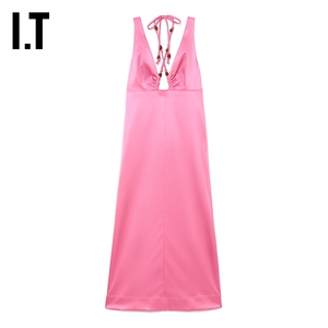IT GANNI女装吊带挂脖连衣裙新品性感欧美后开叉露背长裙82108XL