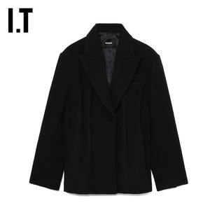 IT We11Done女装毛呢西装夹克新款摩登气场立体褶饰外套005WBKXL
