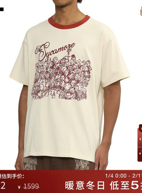 IT samuel zelig男装宽松短袖T恤新款复古文艺人像线绣半袖511JMP