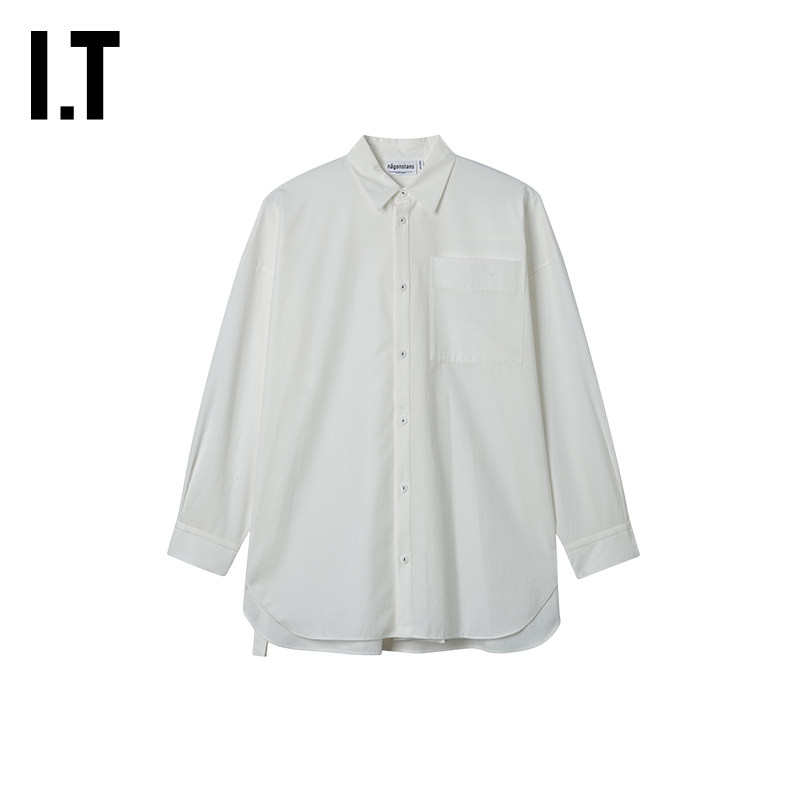 IT Nagonstans女装宽松纯色长袖衬衫新款时尚通勤衬衣430151XP