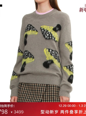 IT MSGM女装圆领针织衫新款可爱复古蘑菇图案毛绒毛衣M22769AP