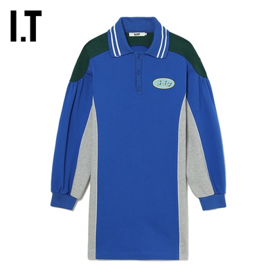 IT SJYP女装polo领连衣裙新品时尚运动风宽松拼色短裙OP2200XK