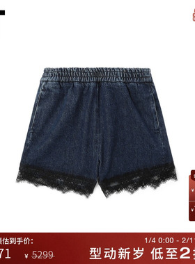 IT OFF-WHITE™女装蕾丝边饰牛仔短裤170610XN
