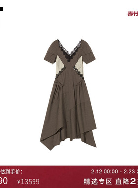 IT Commission女装短袖连衣裙蕾丝拼接不对称裙摆中长裙270705XI