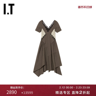 IT Commission女装短袖连衣裙蕾丝拼接不对称裙摆中长裙270705XI