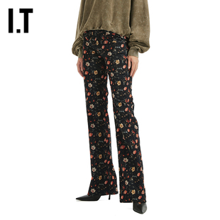 长裤 新款 时尚 饰仔裤 微喇牛仔裤 文艺风满幅花朵装 090DXP R13女装