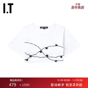 露脐上衣新款 短袖 FANG女装 串珠缀饰露脐上衣4TP25AXM SUSAN