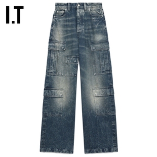 IT AMBUSH女装工装牛仔裤阔腿裤新款酷感街潮宽松拖地长裤014400X