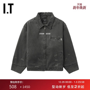 酷感街潮磨损破洞外套 水洗做旧翻领夹克新款 GROUNDZERO情侣款