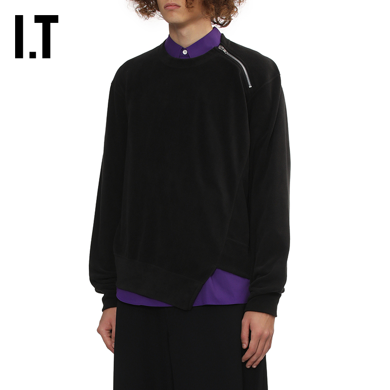 IT饰拉链圆领纯色卫衣