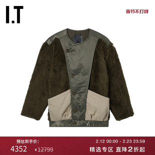 IT R13女装宽松长毛绒夹克新款时髦潮酷材质拼接休闲外套WR3641XO