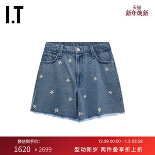 bone女装 毛边牛仔短裤 新款 饰直筒裤 青春少女立体花朵装 rag