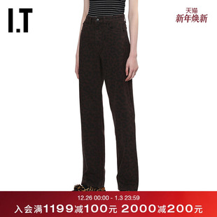 bone女装 豹纹牛仔长裤 新款 ESH1REXQ 时髦复古直筒裤 rag