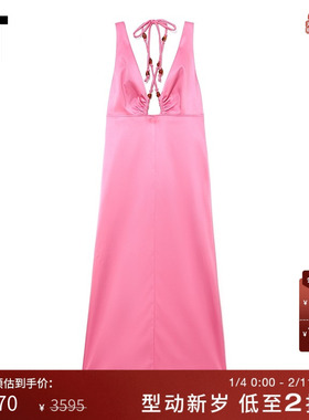 IT GANNI女装吊带挂脖连衣裙新品性感欧美后开叉露背长裙82108XL