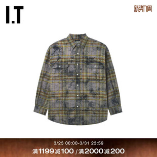 R13男装 时尚 长袖 新款 街潮做旧效果格子上衣WR660BMQ 格纹衬衫