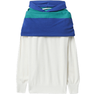 IT pushBUTTON女装堆堆领连帽羊毛衫新品清新简洁薄毛衣40909WXJ