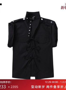 IT GANNI女装立领飞袖上衣新款时髦酷感镂空系带工装上衣W08800XP