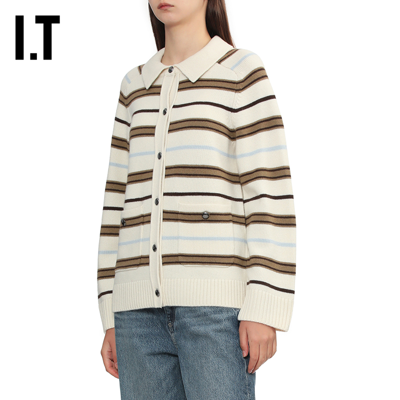 ITrag&bone翻领条纹针织开衫