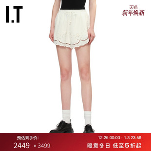 SEA女装 精致镂空刺绣抽绳系带休闲裤 纯色短裤 时尚 25020XXP 新款