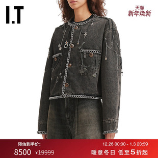 甜酷时髦链条缀饰水洗外套WD063DXP 圆领牛仔夹克新款 R13女装