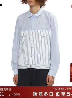 IT CDG COMME des GARCONS HOMME DEUX男装条纹拼接长袖工装衬衫