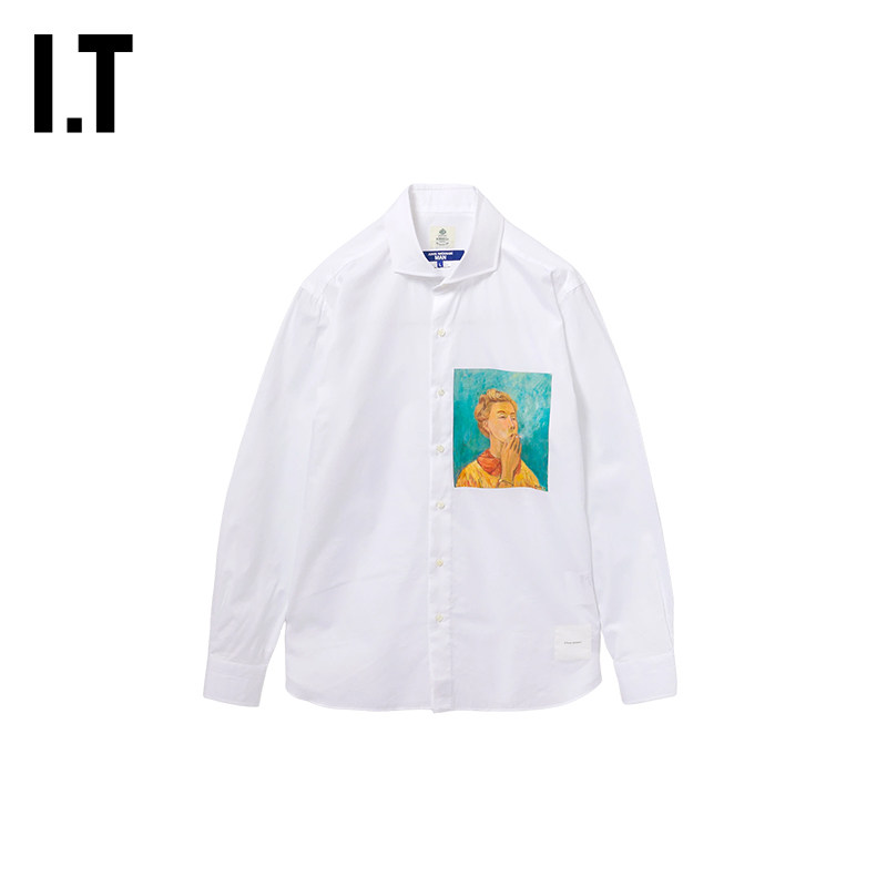 IT JUNYA WATANABE男装宽松长袖衬衫新款绘画图案装饰衬衣B007MQ