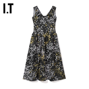 IT DREAM BABY!LI女装无袖连衣裙时尚气质满幅碎花中长裙101X