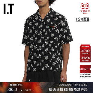 S.S 新款 DALEY男装 衬衫 复古文艺满幅图案刺绣上衣 翻领排扣短袖