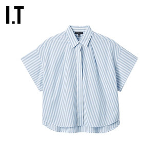 IT rag & bone女装条纹短袖衬衫新款时尚清爽廓形翻领上衣PA03XP