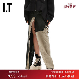 高开叉半身裙新款 Owens女装 时髦酷感拼接长裙039321XP Rick