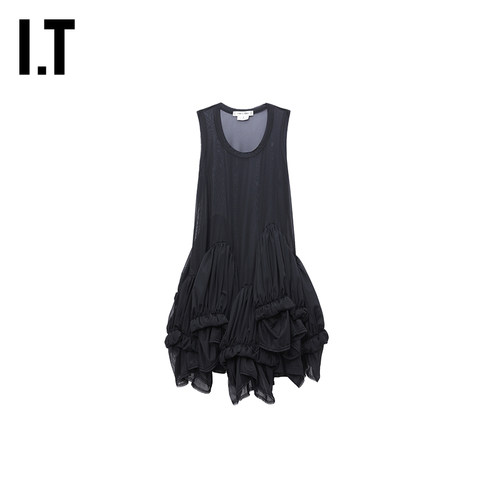 IT不规则下摆长背心上衣