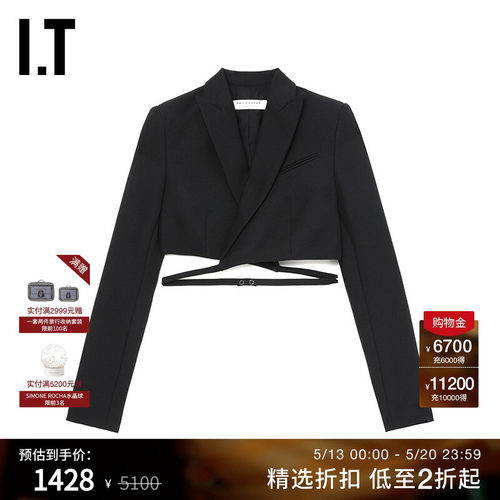 IT饰绊带露脐西装夹克