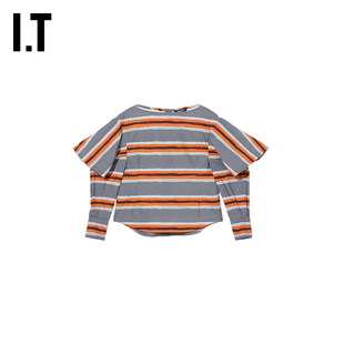 时尚 UNDERCOVER高桥盾女装 条纹衬衫 上衣1B1408XI 解构感叠层袖