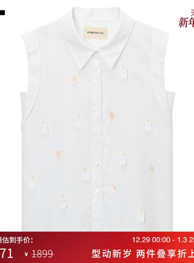 IT PortsPURE女装直排扣翻领上衣新款时尚质感无袖衬衫B01137XO