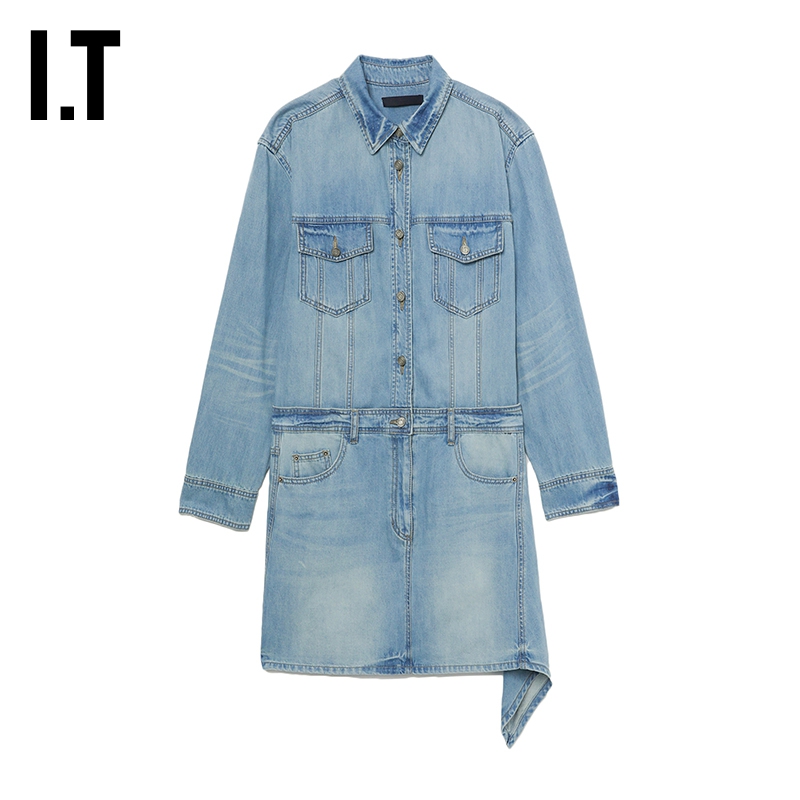 ITJUUN.J长袖牛仔连衣裙