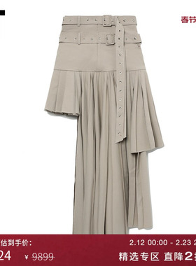 IT ROKH女装不规则半身裙新品摩登时髦百褶裙褶裥长裙2CA180XL