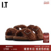 双袢带露跟毛拖鞋 毛绒露趾勃肯鞋 新款 BIRKENSTOCK 1774女款