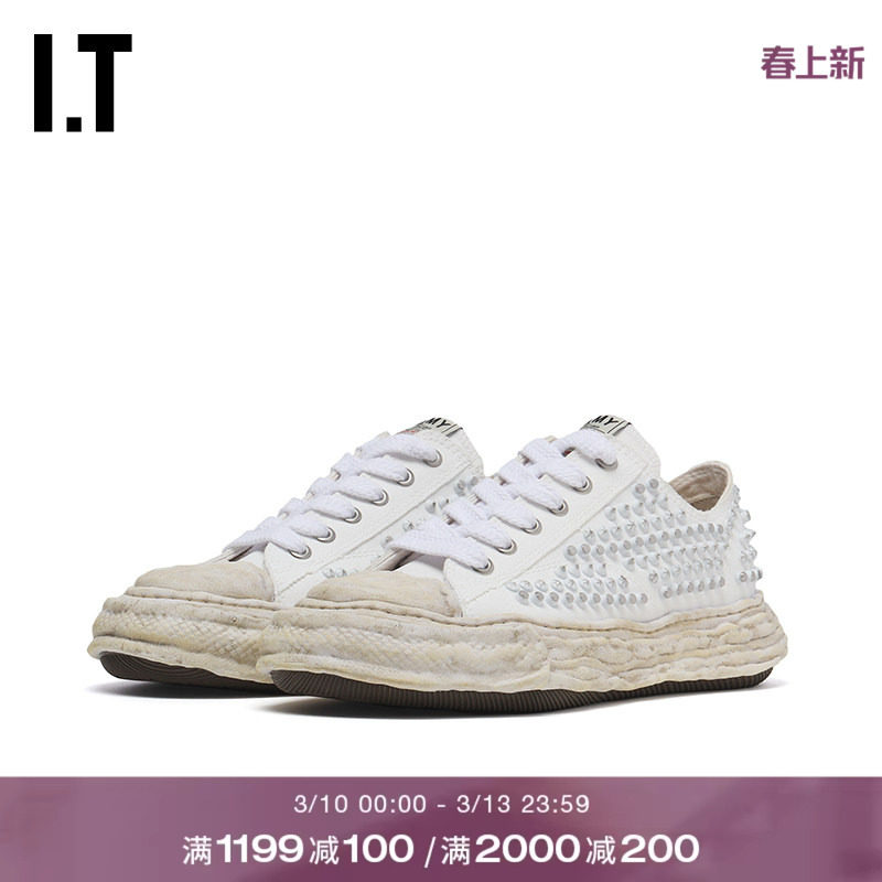 IT Mihara Yasuhiro女款做旧运动鞋新款潮流个性饰铆钉厚底帆布鞋