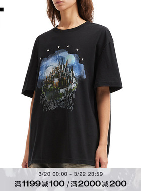 IT We11Done女装宽松短袖T恤新款美式复古做旧图案装饰半袖781UBK