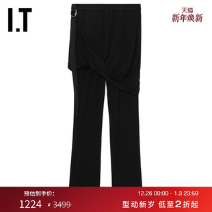 修身 LANG女装 长裤 新款 1H0203XO 时髦摩登褶饰叠层休闲裤 HELMUT
