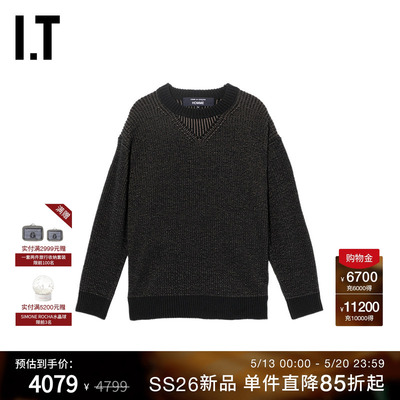 IT圆领针织衫杂色毛衣复古质感