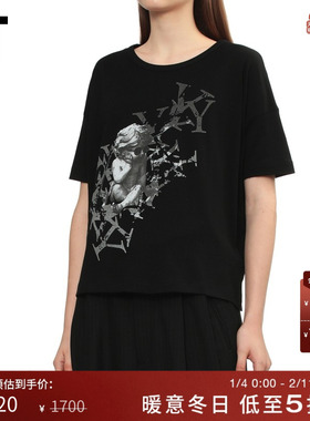 IT Y's女装宽松圆领短袖上衣新款时尚日系风图案印花T恤T34070XP