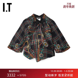 JUNYA 上衣新款 WATANABE 满幅图案七分袖 褶裥上衣 WOMEN女装